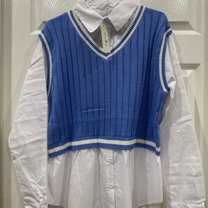 Francesca's Collections Blue and White Button Down Shirt